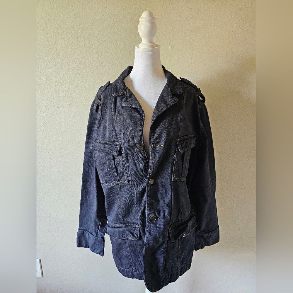 Y2K Calvin Klein Military Style Jean Jacket With Lots Of Pockets